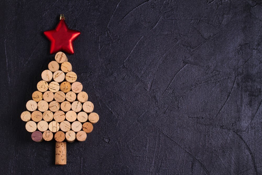 Creative Christmas tree made of stacked wine corks