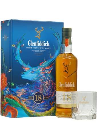 Glenfiddich 18 Year Old Single Malt Whisky + Rock Glass Set-344873