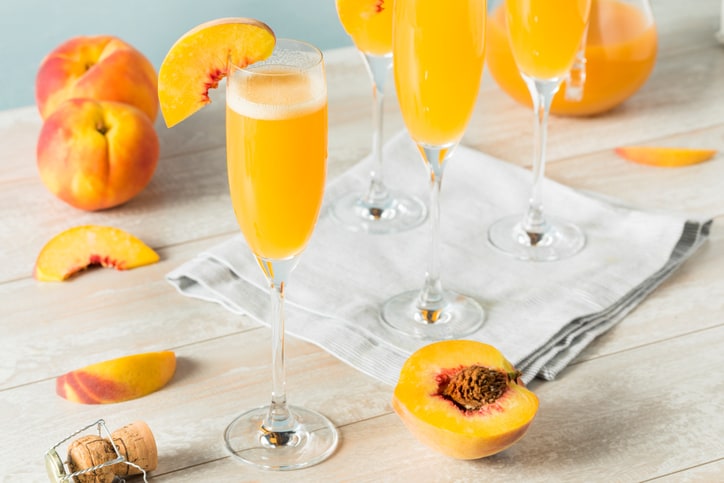 Sweet Bubbly Peach Bellini Mimosa with Champagne